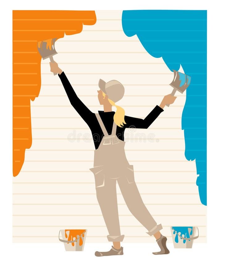Vector illustration of a house painter performing maintenance and painting walls.